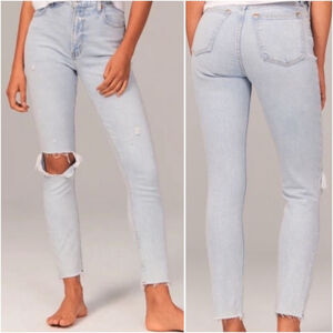 Abercrombie & Fitch High Rise Skinny Jeans Curve Ripped Light Blue Frayed AF 29